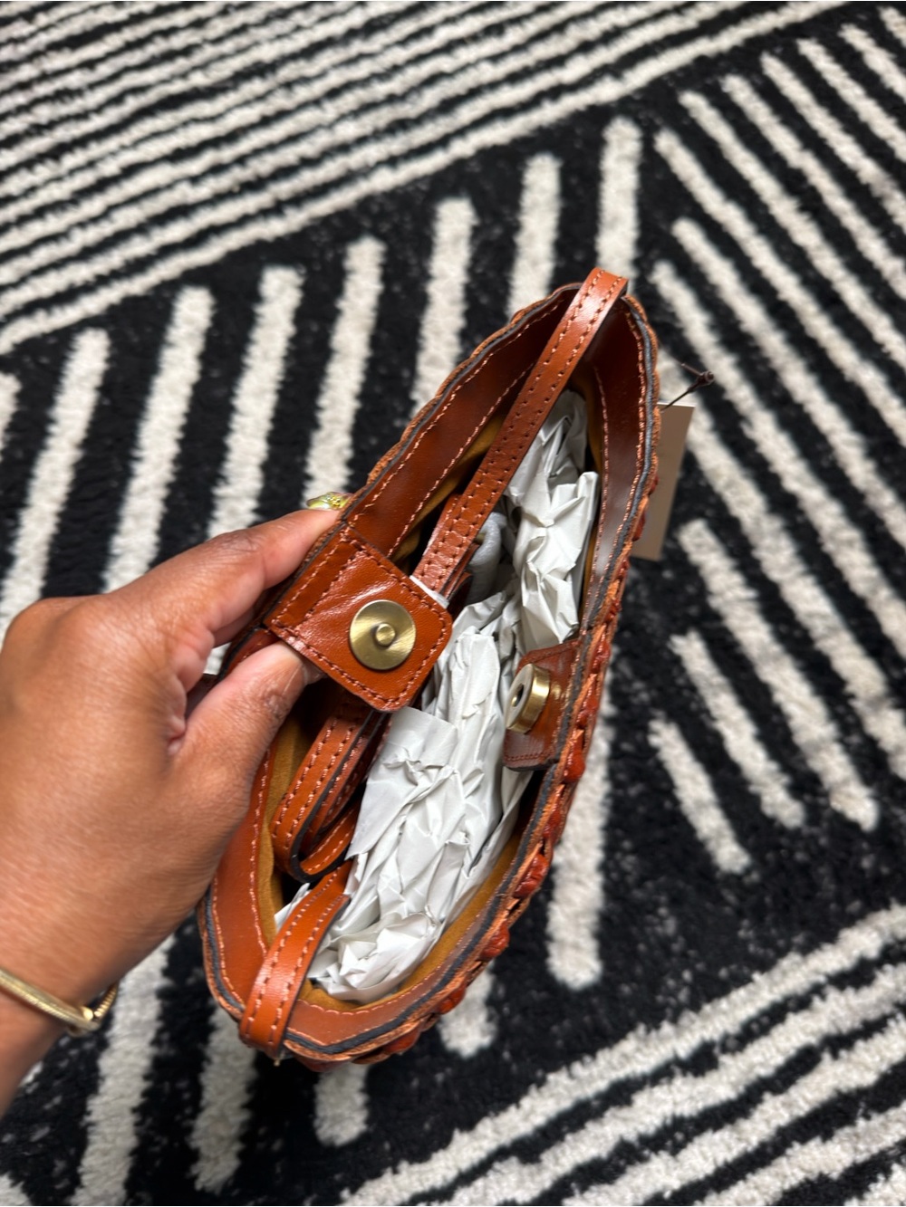 Woven Leather Crossbody Bag in Cognac Brown - Picture 3 of 3